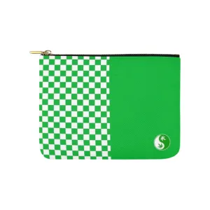 420 Green and White Checker Split Yin-Yang Canvas 8''x 6'' Carry-All Zipper Pouch