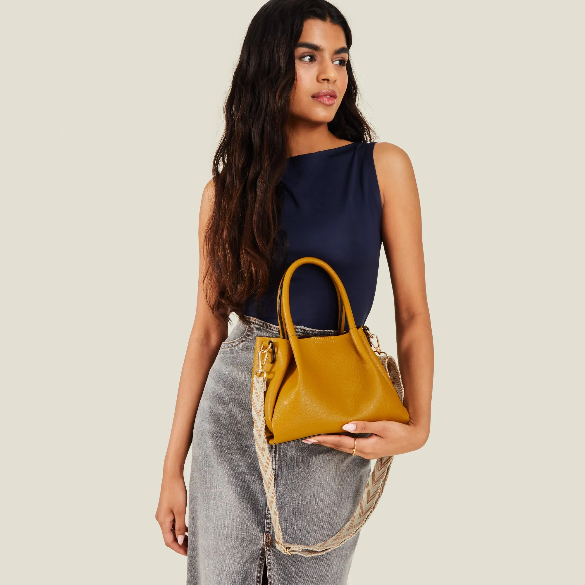 Accessorize London Women's Yellow Soft Webbing Strap Sling Bag