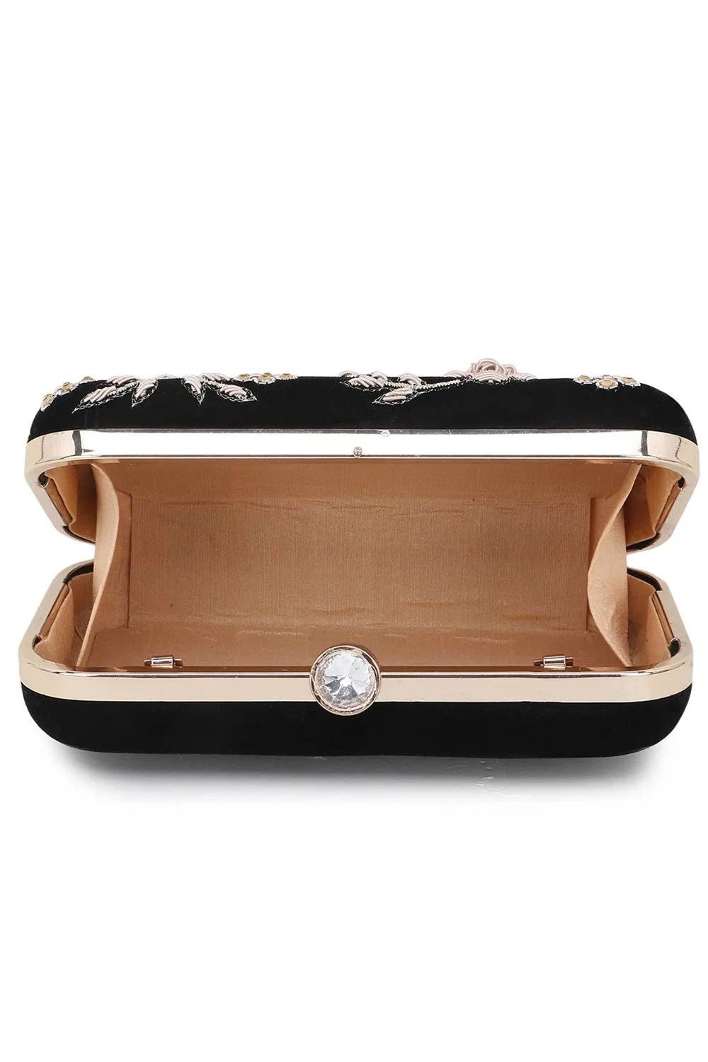 Adorn Embellished Velvet Clutch Black & Gold