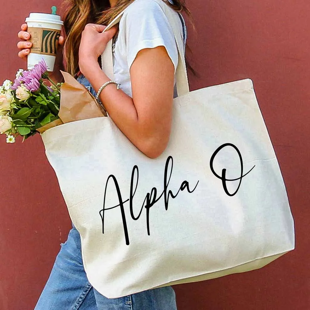 Alpha Omicron Pi Script Writing Nickname Canvas Tote Bag