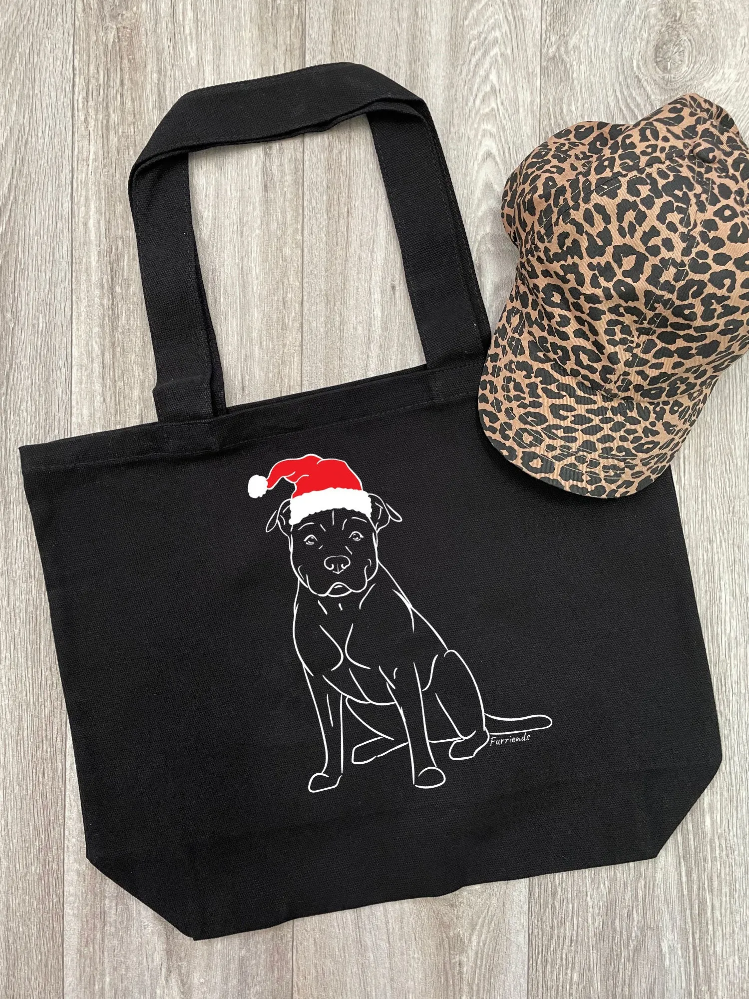 American Staffordshire Terrier Christmas Edition Cotton Canvas Shoulder Tote Bag