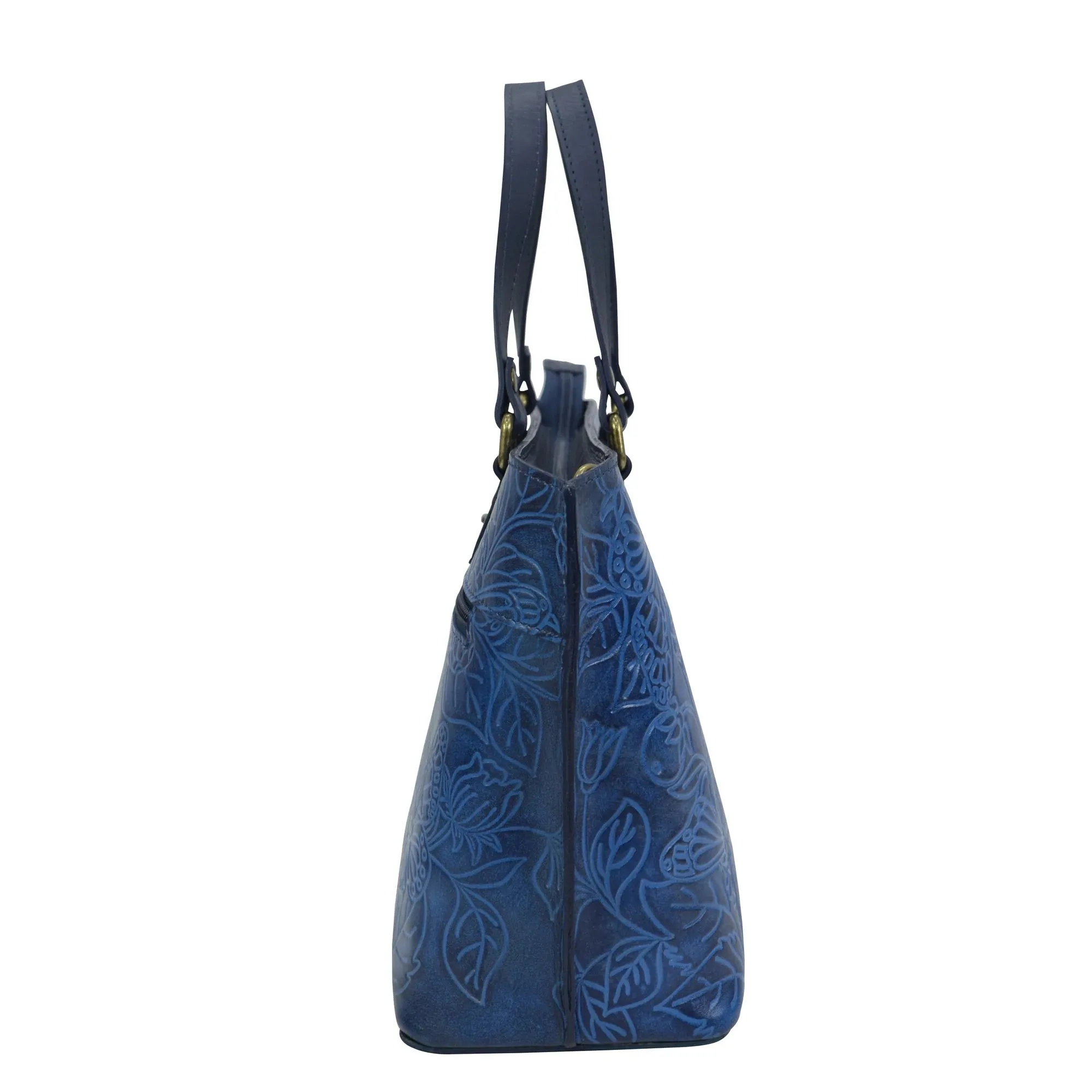 Anuschka Small Tote Handbag - 693 - Tooled Butterfly Ocean