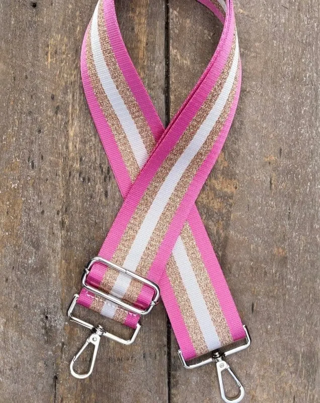 Bag Strap - Pink And Rose Gold Stripes Print