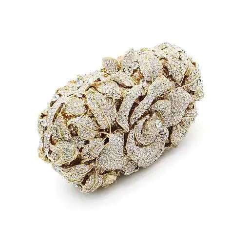 Bridal Inlaid Rhinestone Rose Clutch, Evening Bag, Prom Clutch -i7bags