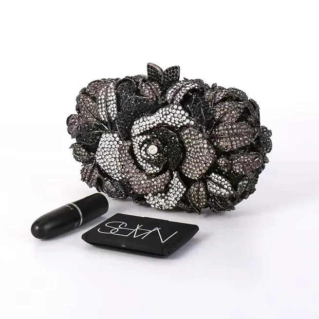 Bridal Inlaid Rhinestone Rose Clutch, Evening Bag, Prom Clutch -i7bags