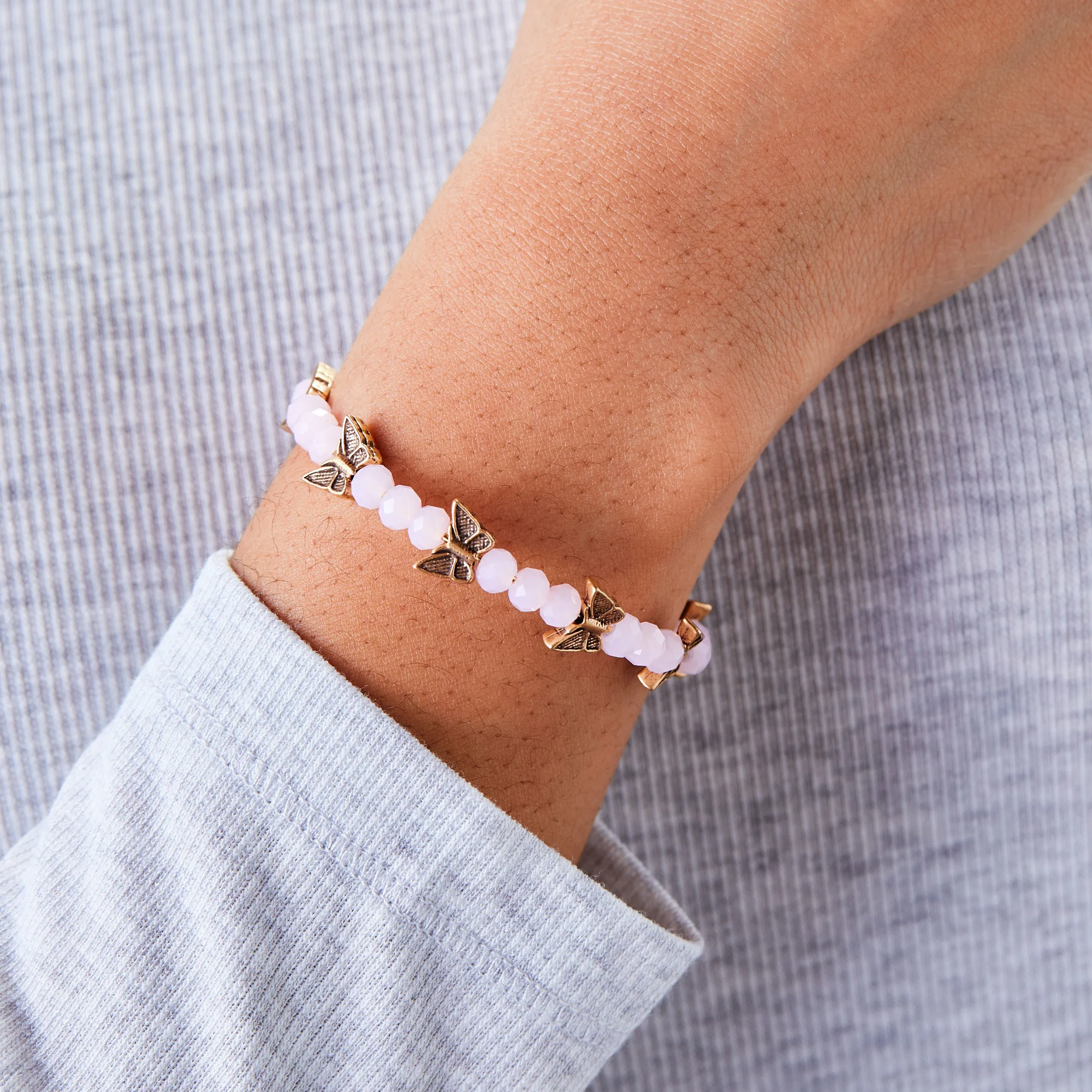 Butterfly Beaded Wrap Bracelet, Peony Pink