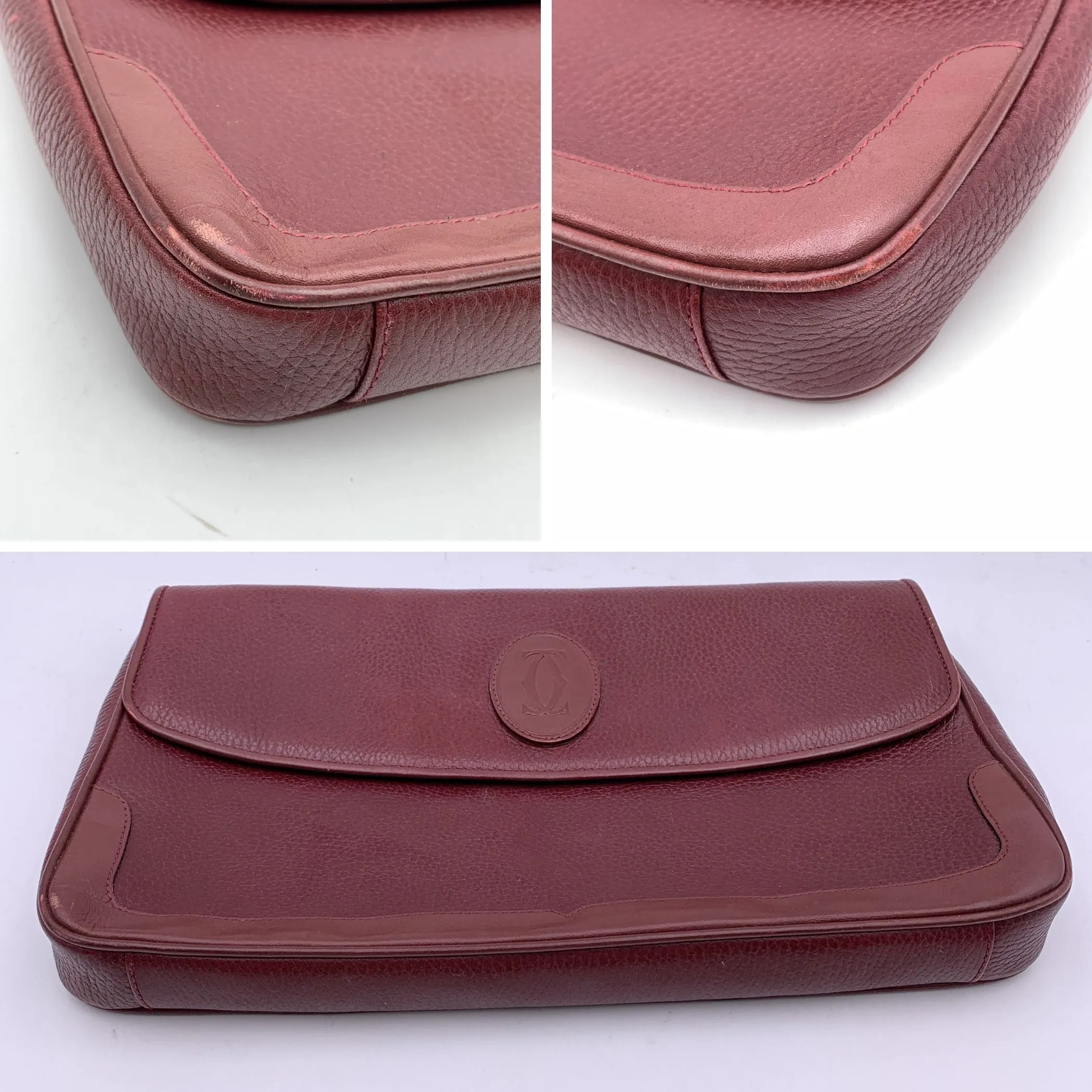 Cartier Vintage Burgundy Leather Pochette Flap Clutch Bag