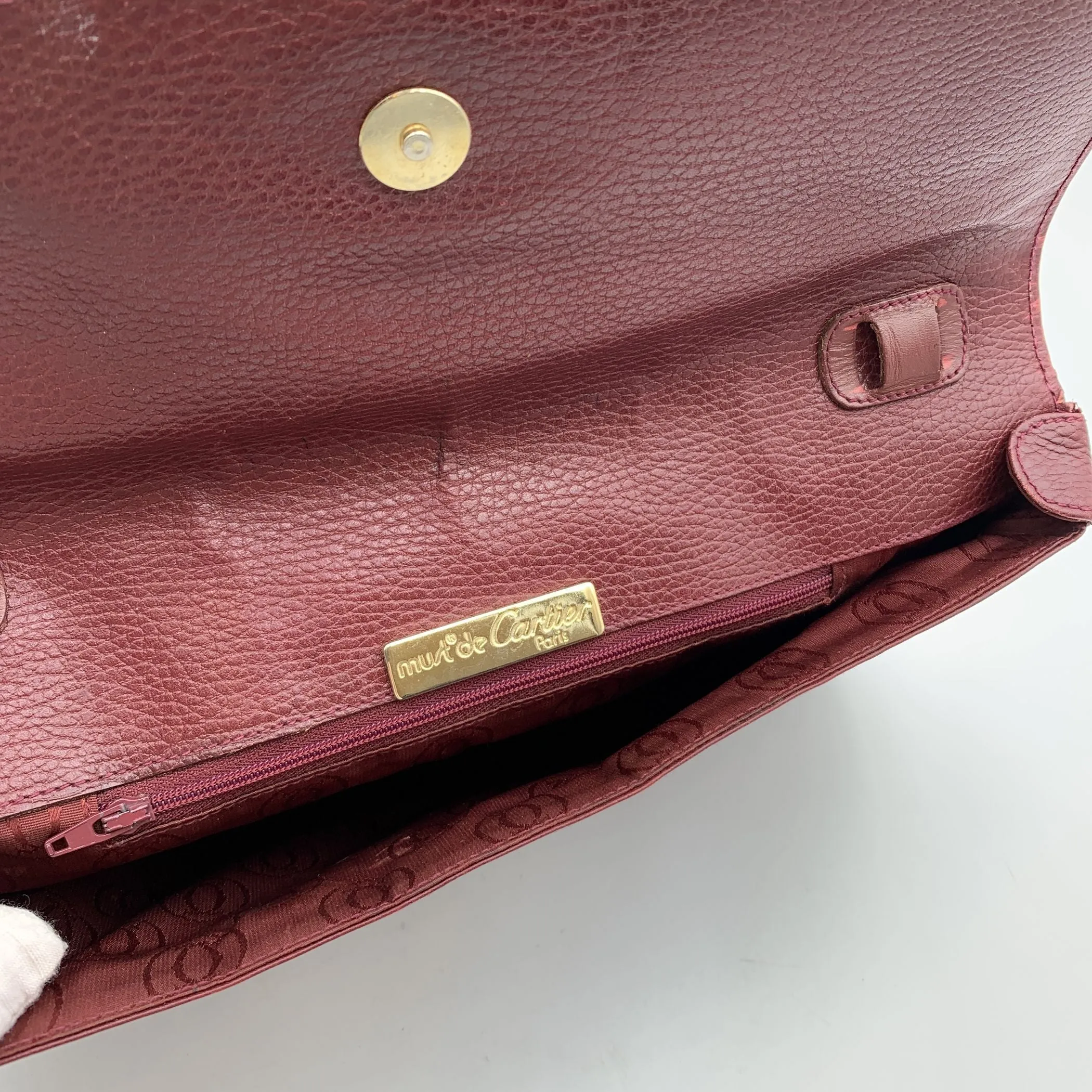 Cartier Vintage Burgundy Leather Pochette Flap Clutch Bag