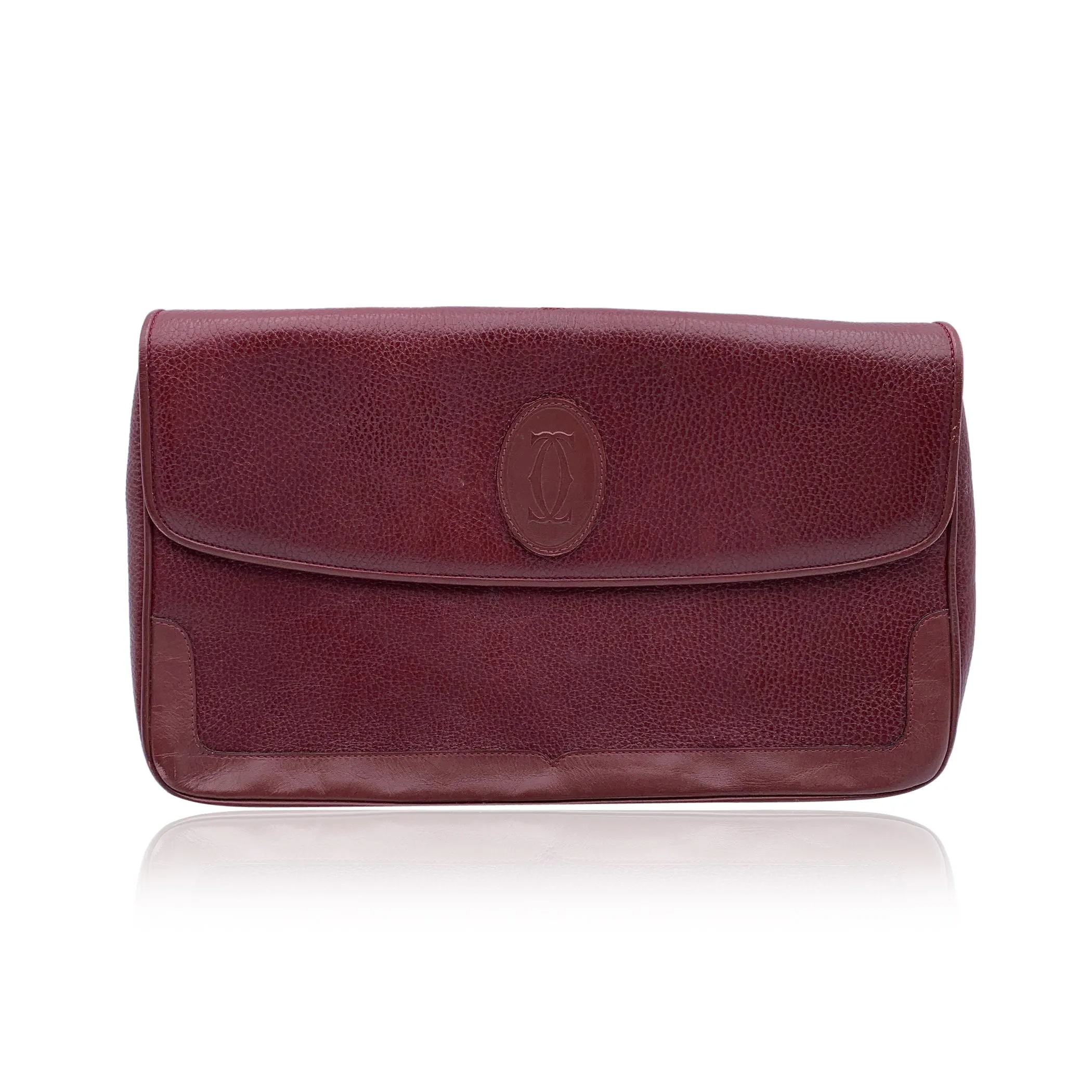 Cartier Vintage Burgundy Leather Pochette Flap Clutch Bag