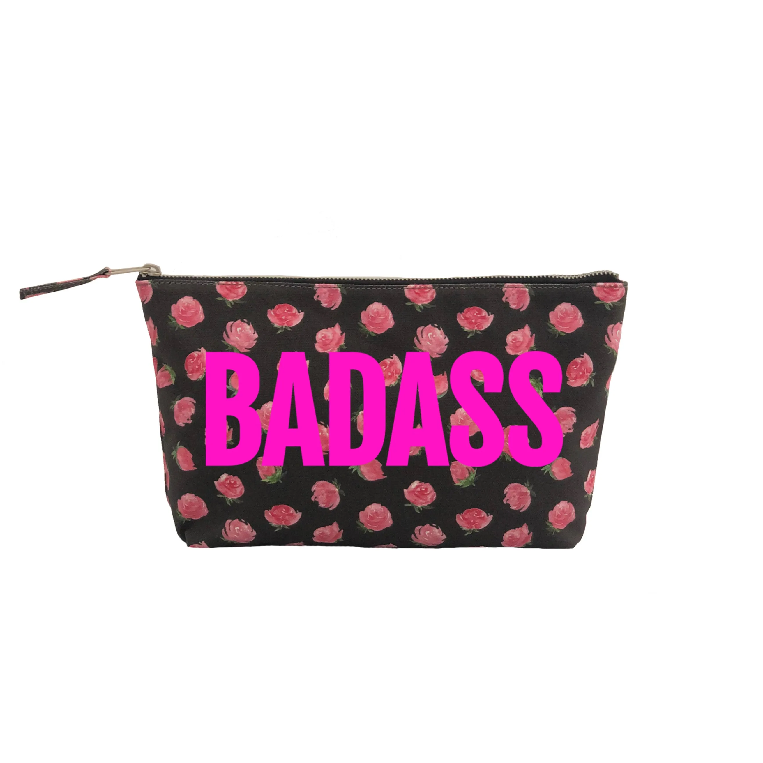 Clutch Bag: Black Floral with Neon Pink BADASS