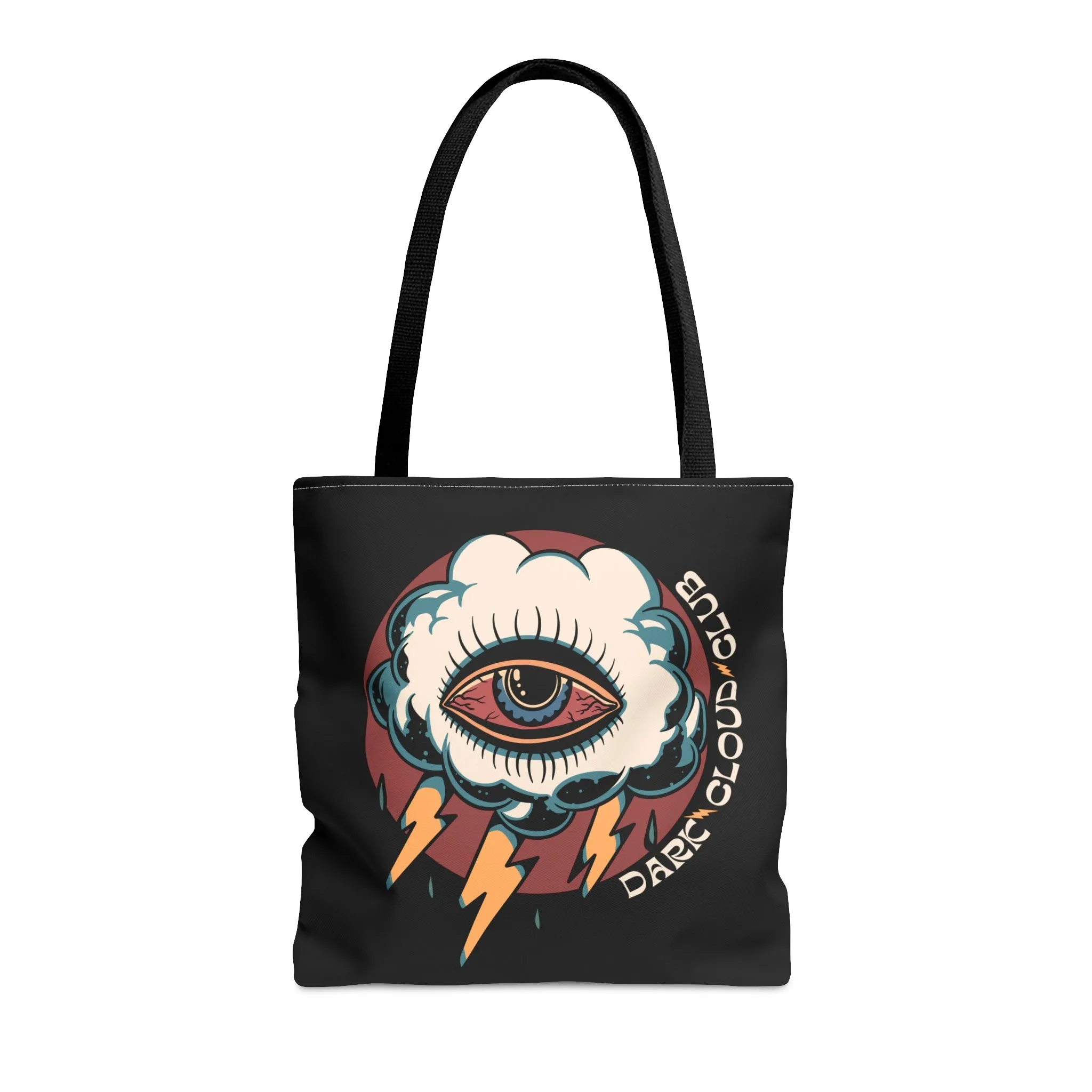 Dark Cloud Umbrella Lightning Tattoo Tote Bag in Black / Vintage American Old School Traditional Tattoo Flash  / Punk Rock Beach Shopping