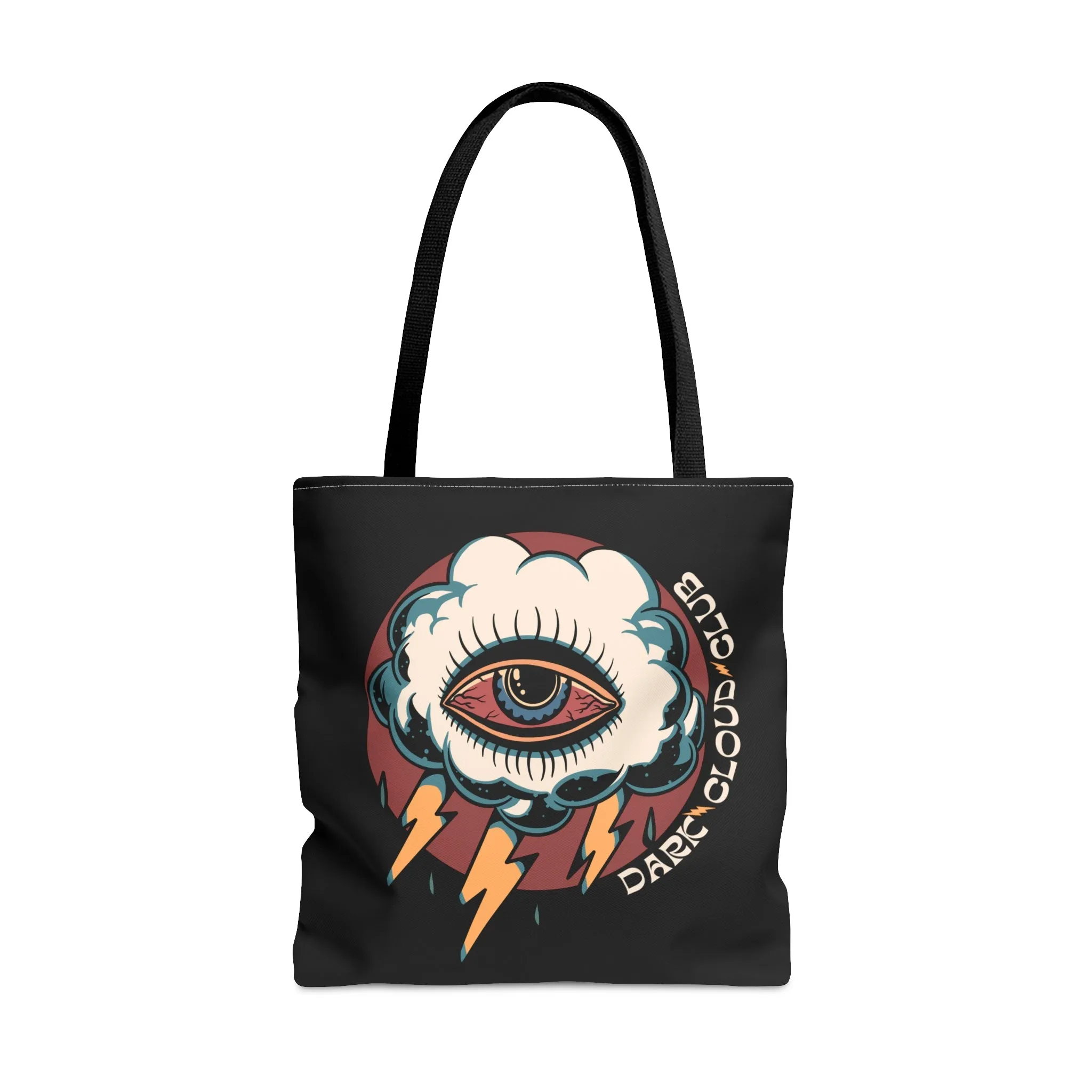 Dark Cloud Umbrella Lightning Tattoo Tote Bag in Black / Vintage American Old School Traditional Tattoo Flash  / Punk Rock Beach Shopping