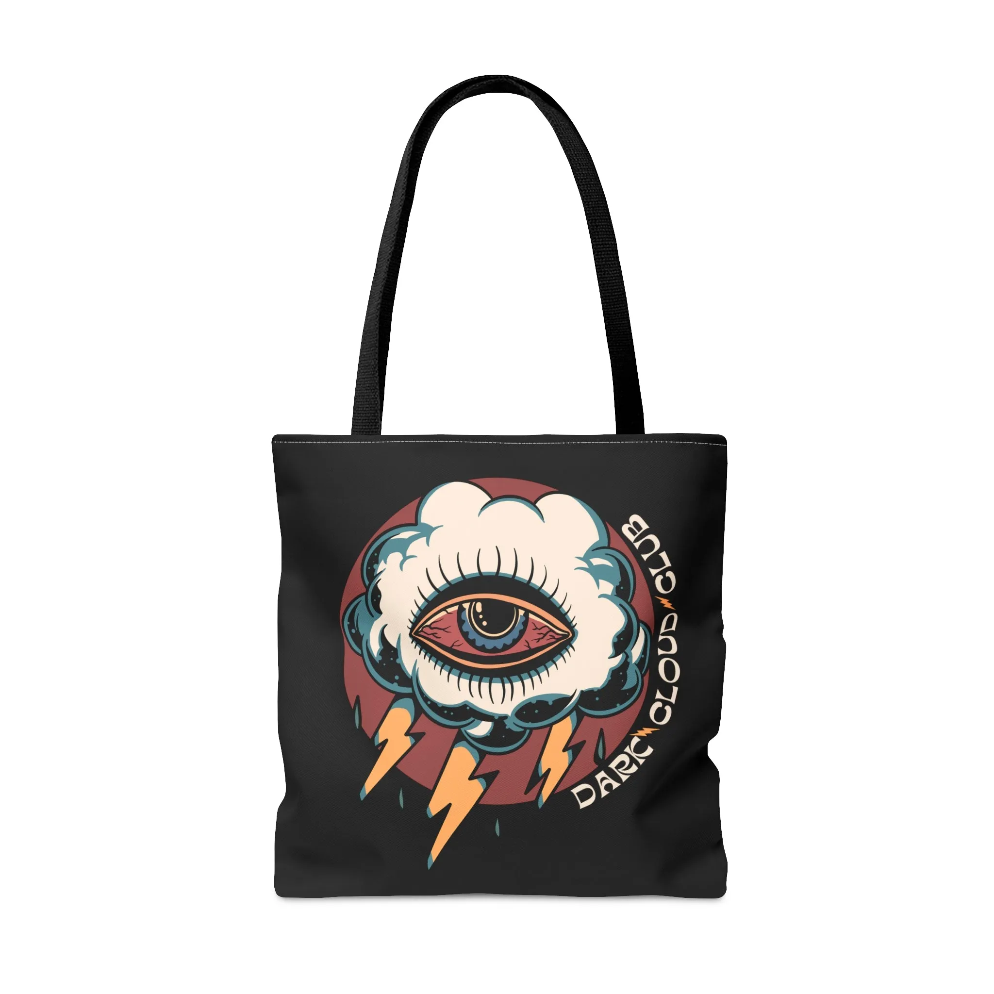 Dark Cloud Umbrella Lightning Tattoo Tote Bag in Black / Vintage American Old School Traditional Tattoo Flash  / Punk Rock Beach Shopping