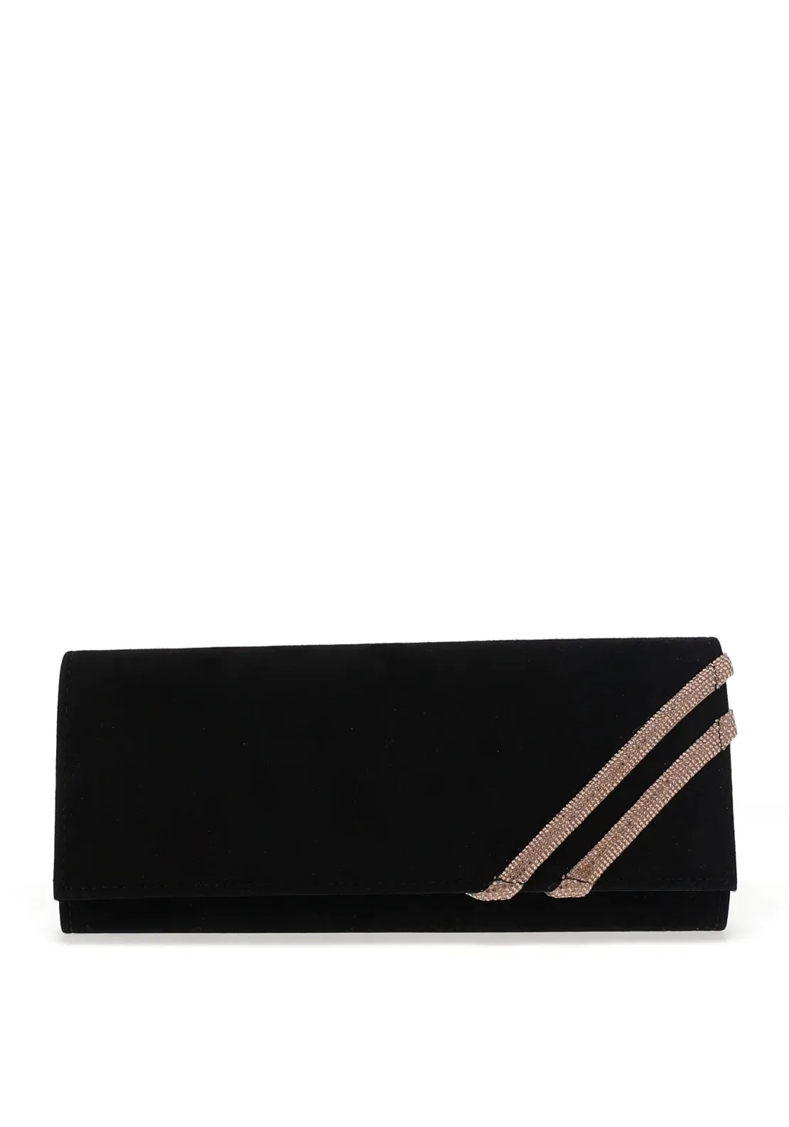 EMIS Suede Diamante Clutch Bag Black & Gold