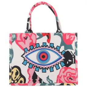 Flower Evil Eye Print Tote Bag