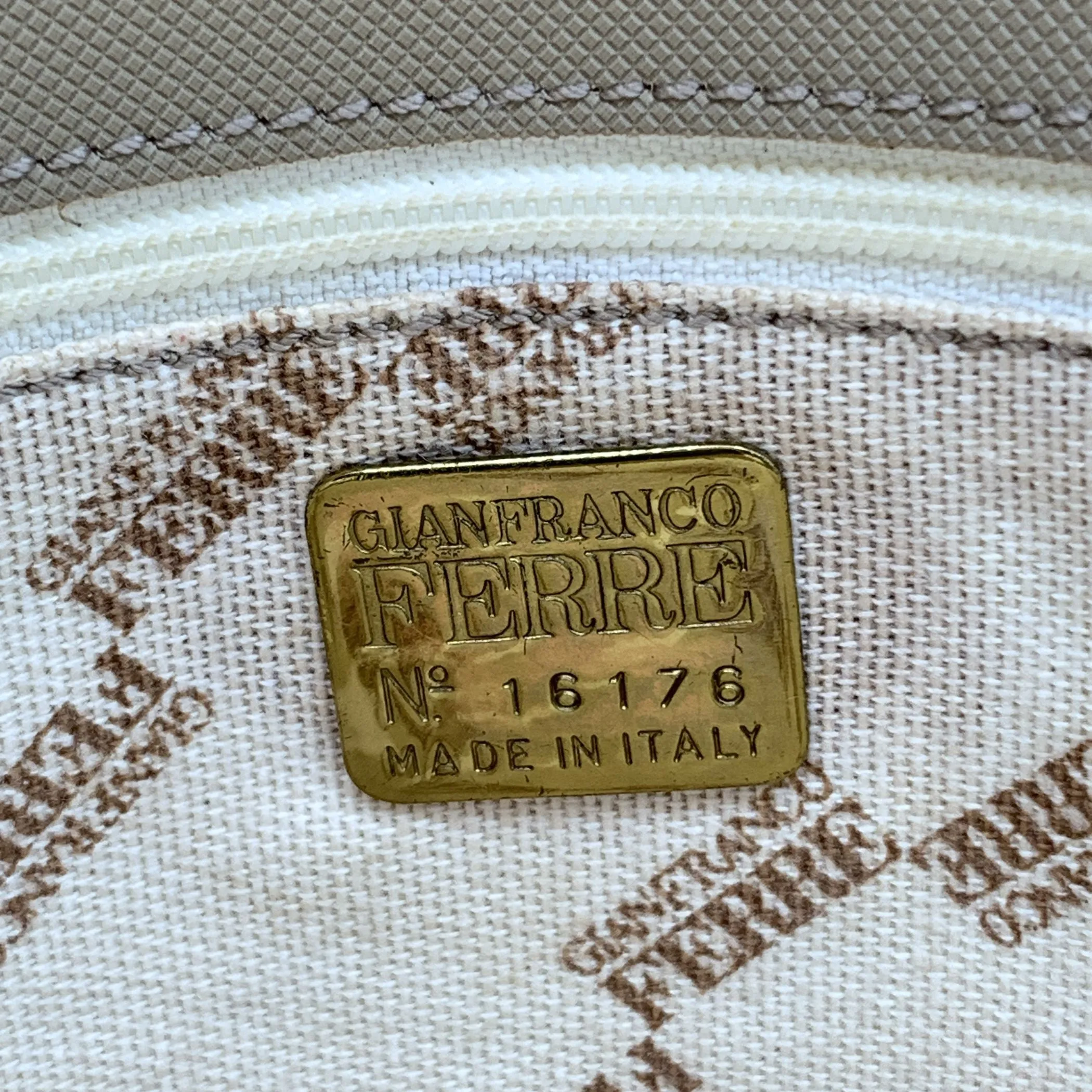 Gianfranco Ferre Vintage Beige Canvas Envelope Clutch Bag