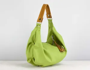 Kallia mini bag - Lime green canvas and brown leather