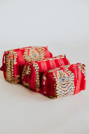 Kantha Toiletry Pouches - Pink   Red Tiger