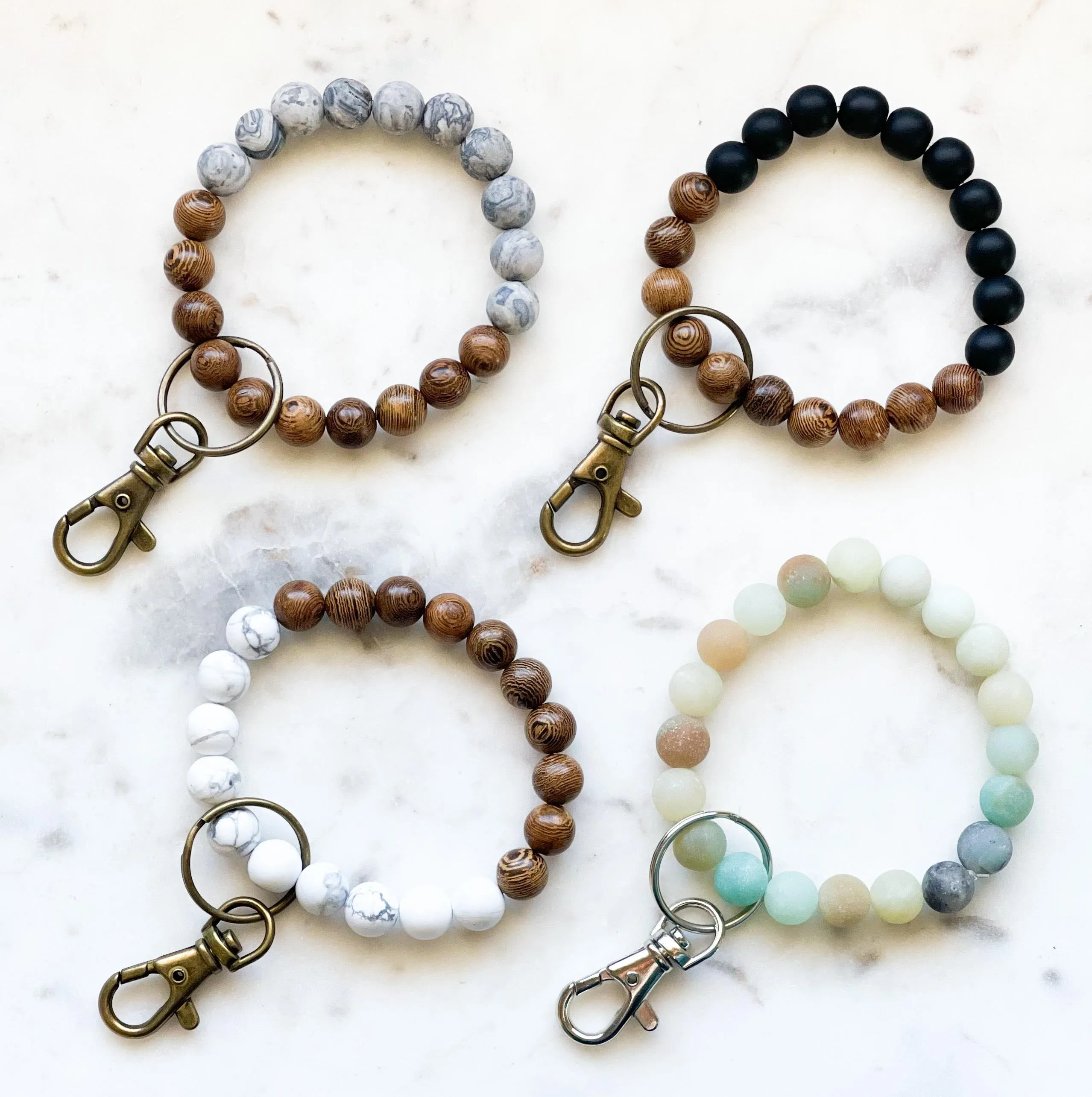 Keychain Wristlets Wood & Gemstone