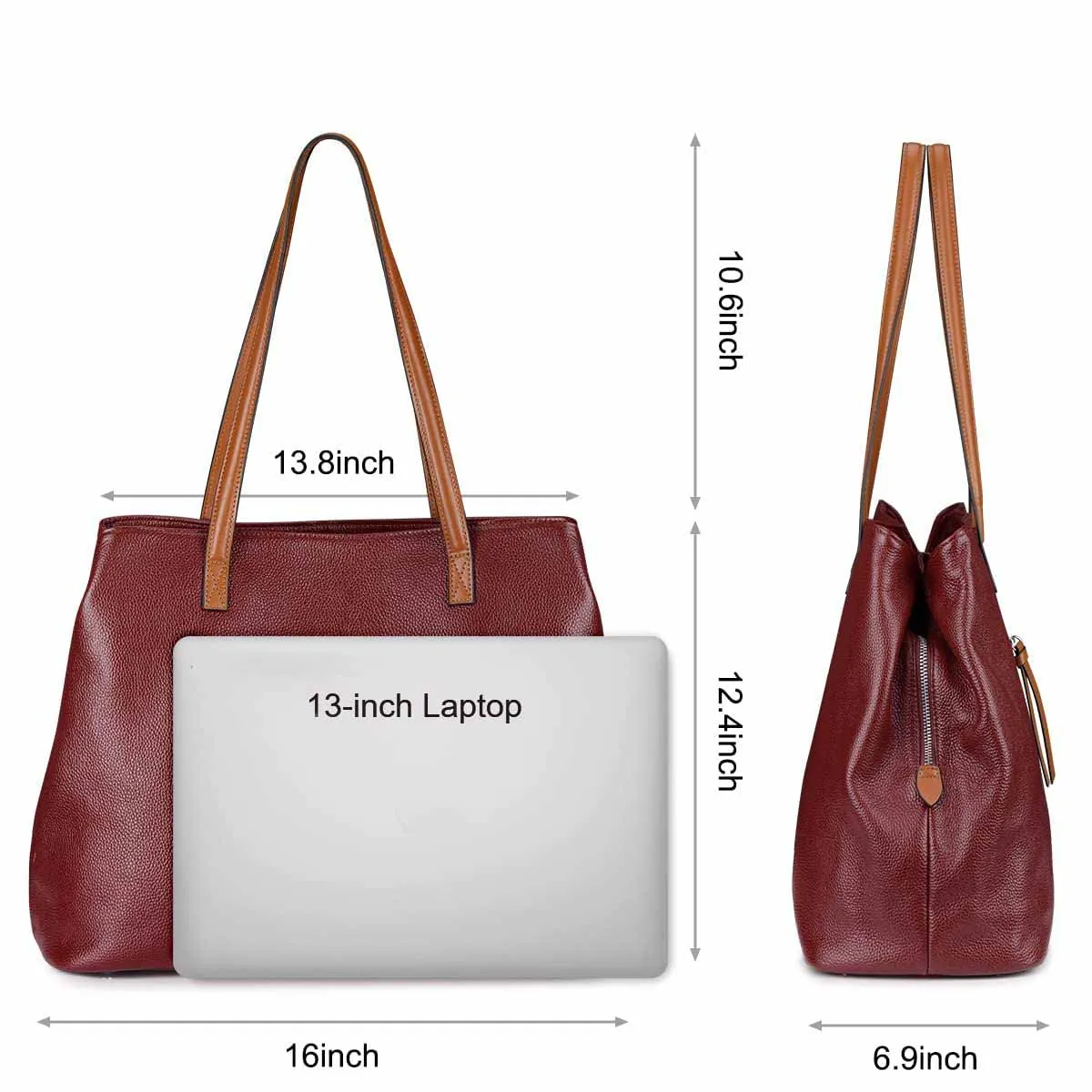 Large Grain Genuine Leather Tote