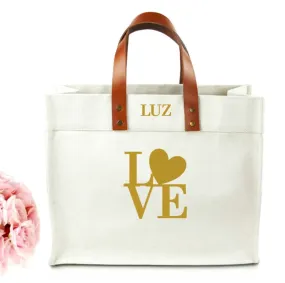 Love Monogram Canvas Tote Bag With Leather Straps