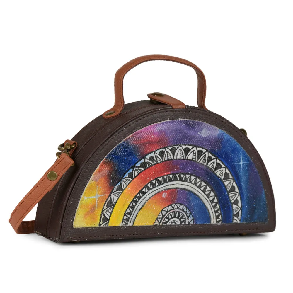 Mandala Hand-painted crossbody Semi circle Clutch Bag