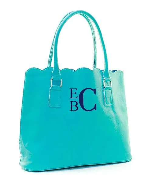 Monogrammed Aqua Scallop Tote