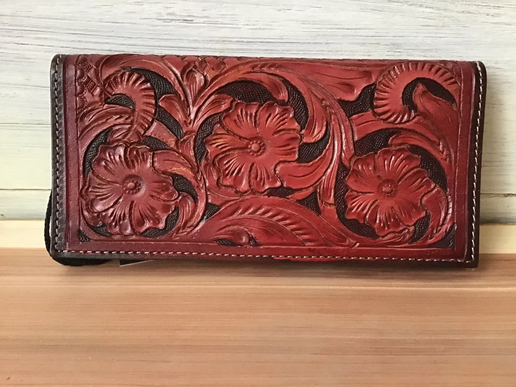 Myra Bag Red Tooled Flap Checkbook Wallet