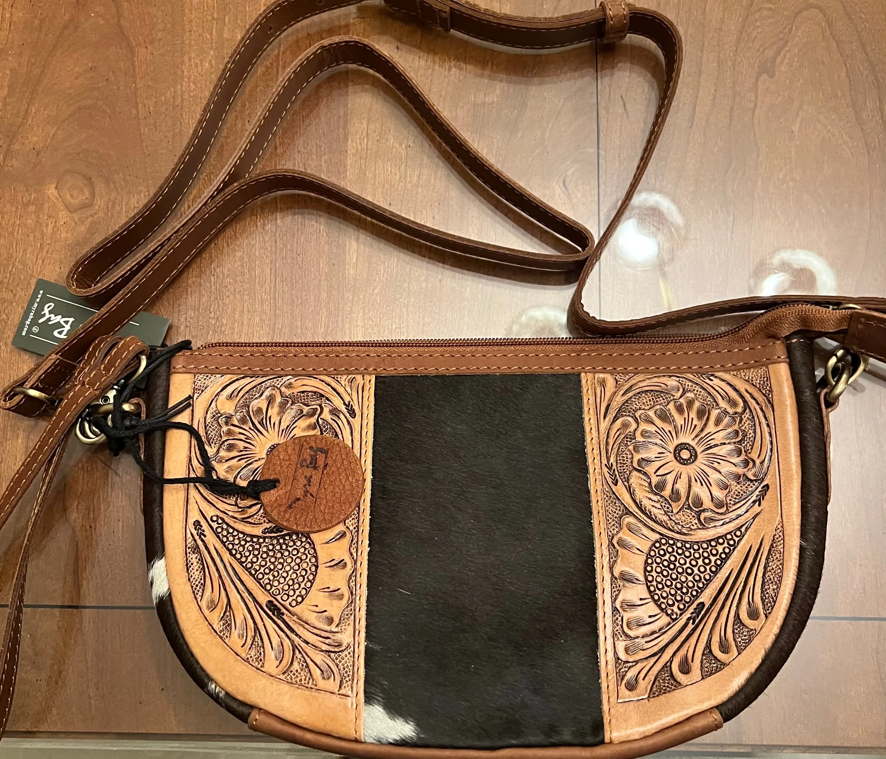 Myra Bag Wynona Swoop Bottom Hand-Tooled Bag wristlet crossbody