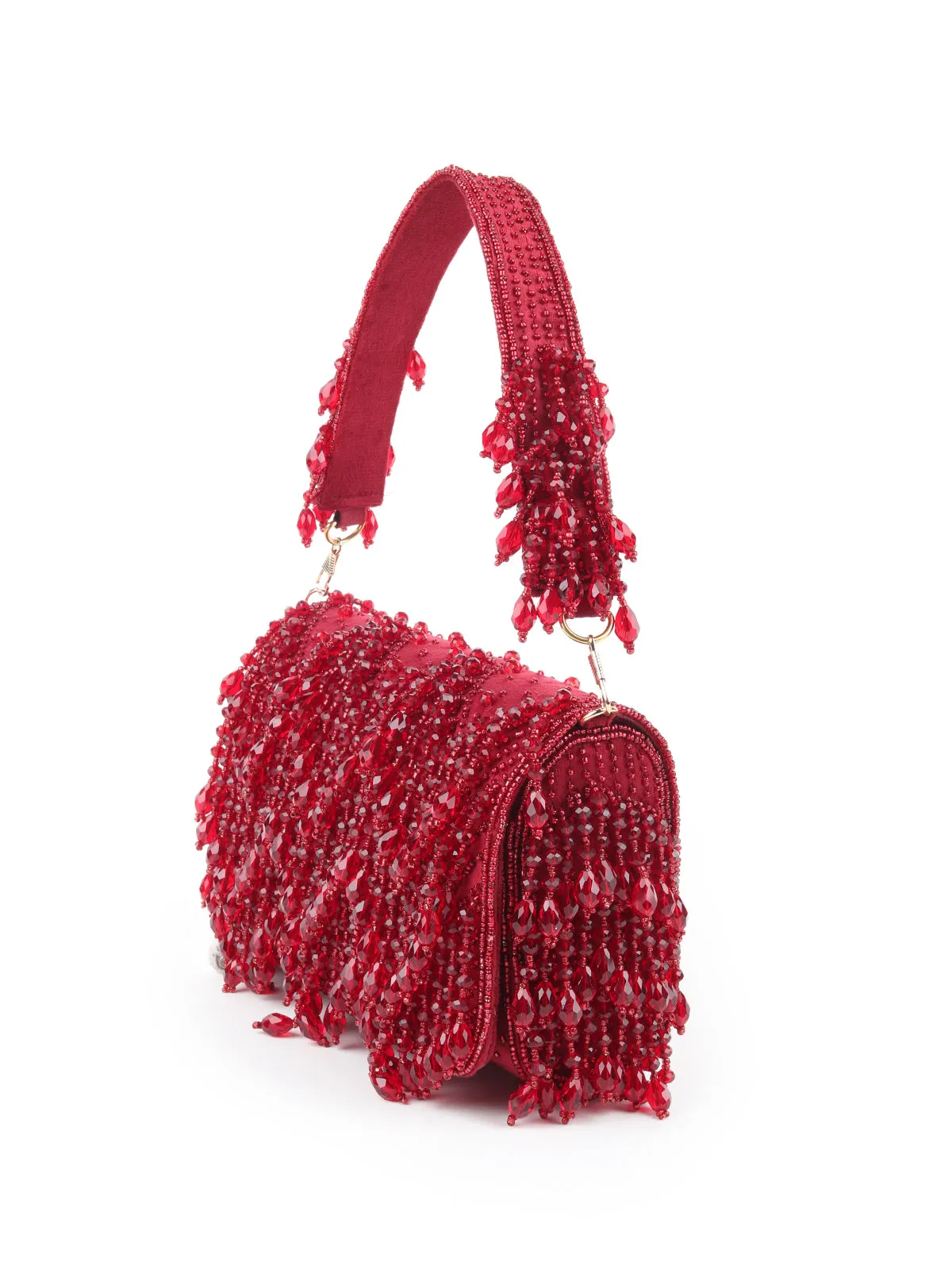 Odette Maroon Tassels Embellished Clutch Bag For Women