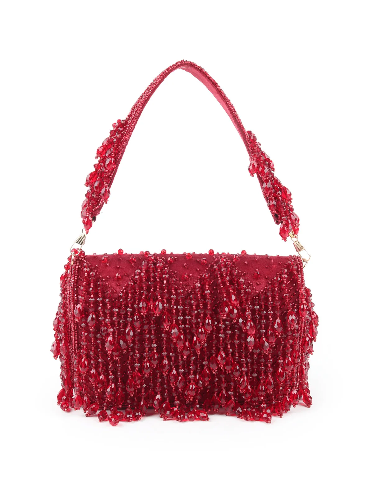 Odette Maroon Tassels Embellished Clutch Bag For Women