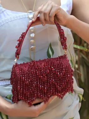 Odette Maroon Tassels Embellished Clutch Bag For Women