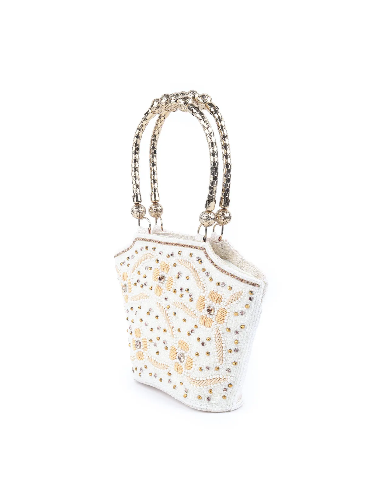 Odette White Embroidered Clutch Bag For Women