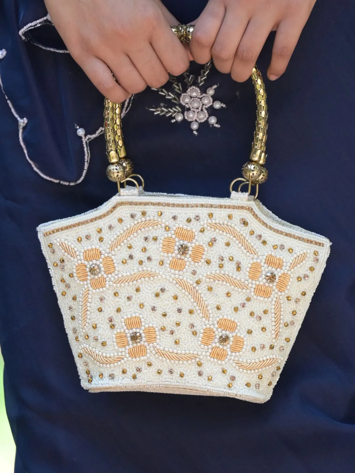 Odette White Embroidered Clutch Bag For Women