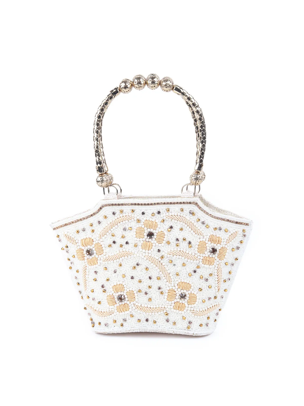 Odette White Embroidered Clutch Bag For Women