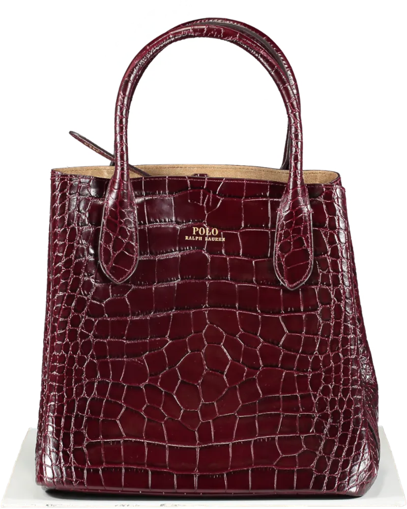 Polo Ralph Lauren Burgundy Medium Croc-embossed Leather Tote Bag