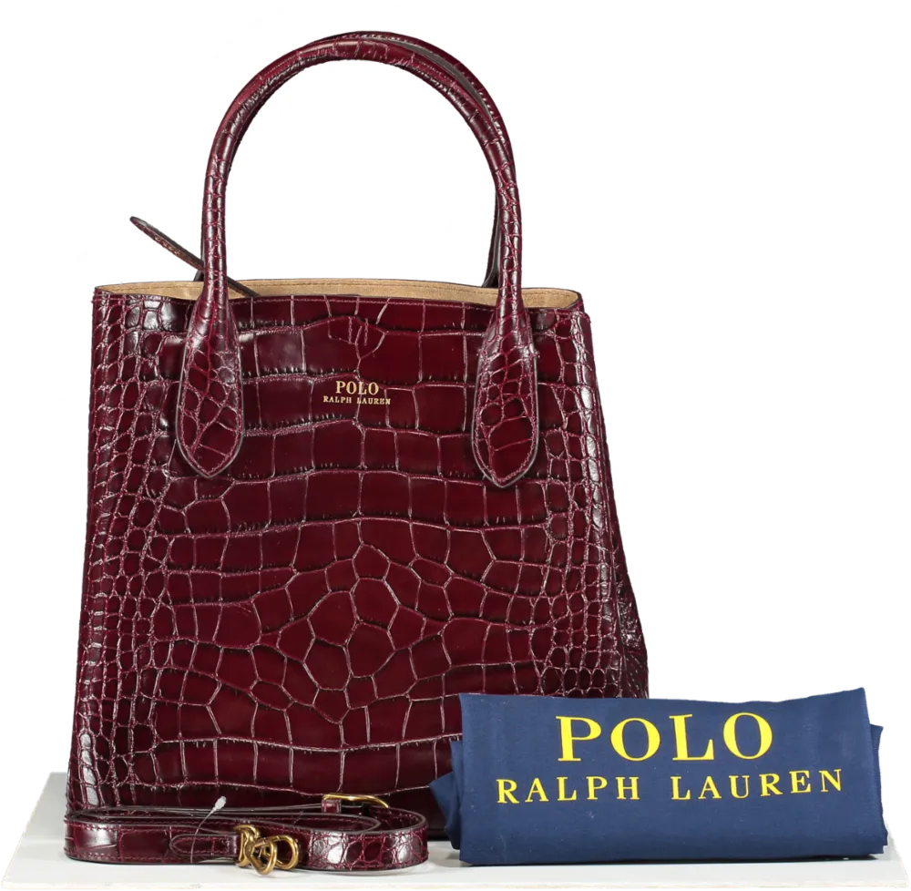 Polo Ralph Lauren Burgundy Medium Croc-embossed Leather Tote Bag