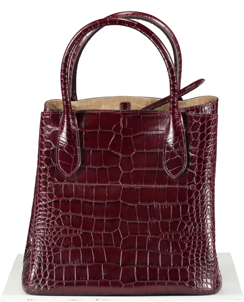 Polo Ralph Lauren Burgundy Medium Croc-embossed Leather Tote Bag