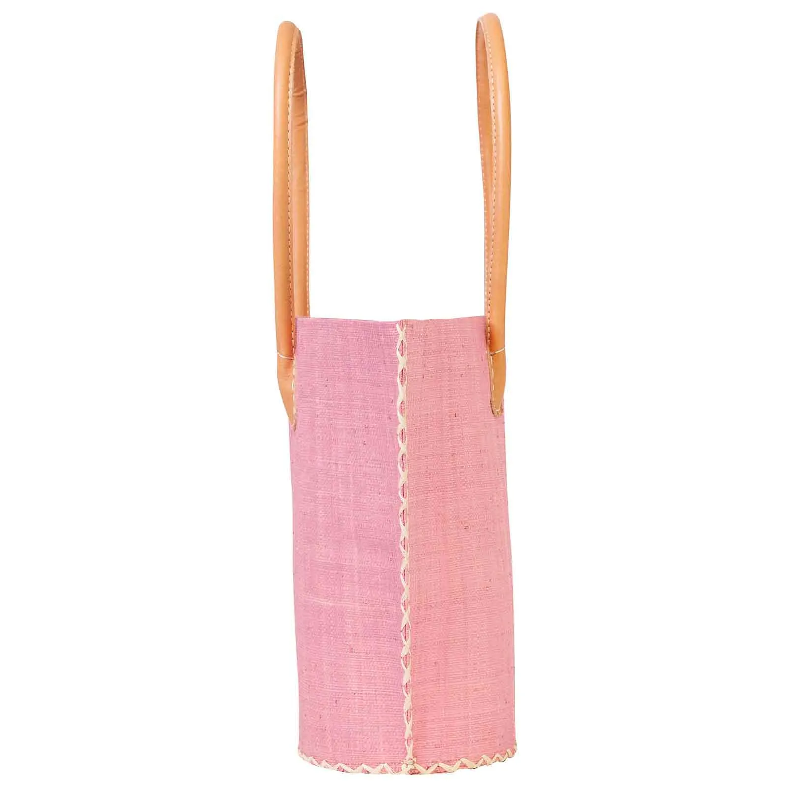 Raffia Pink Tote with Leather Handle