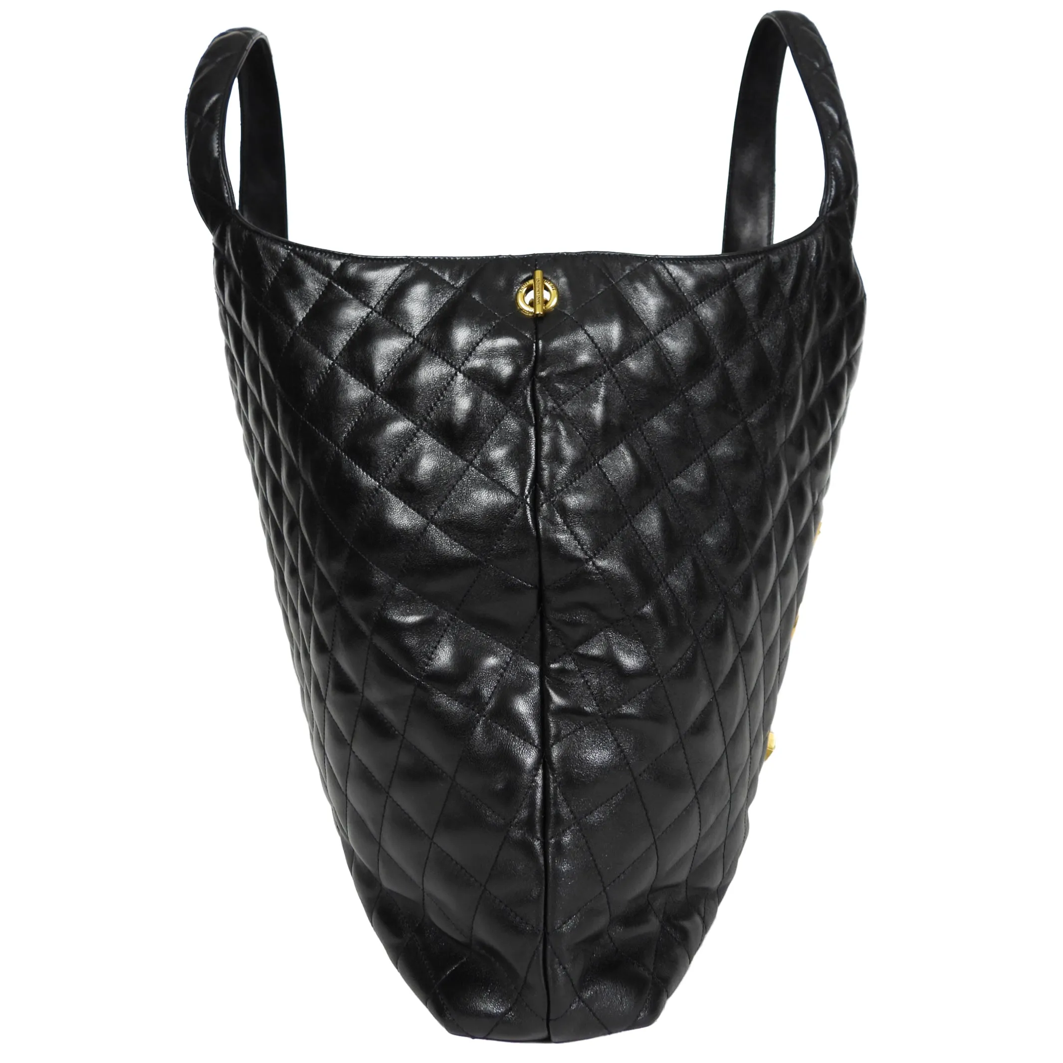 Saint Laurent Black Quilted Lambskin Maxi Shopping Icare Tote Bag