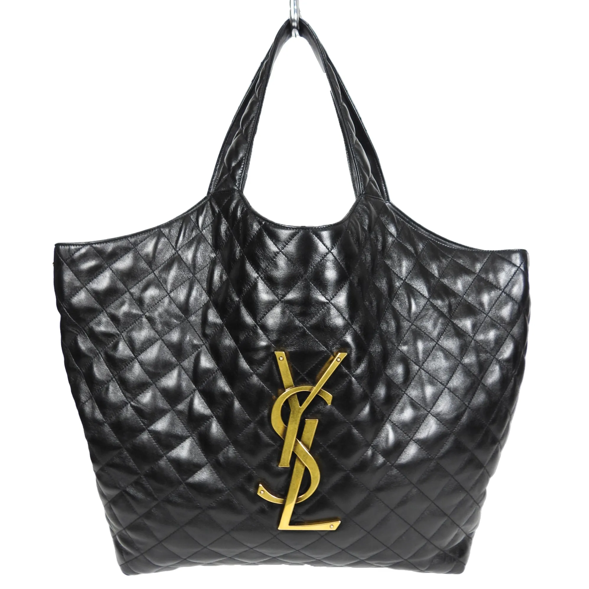 Saint Laurent Black Quilted Lambskin Maxi Shopping Icare Tote Bag