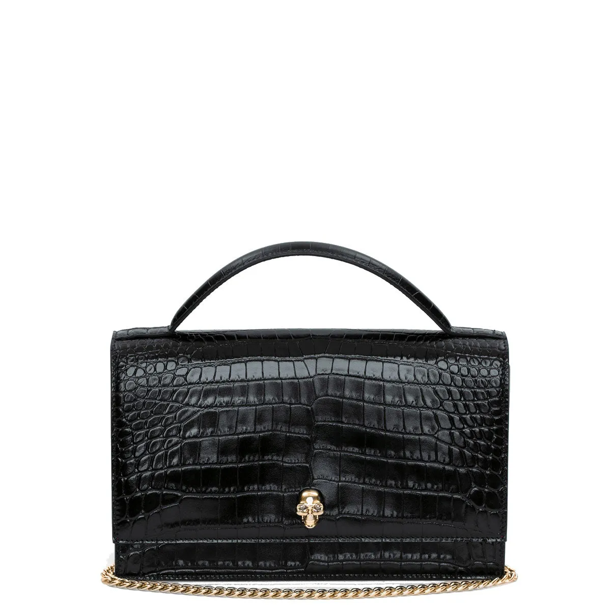 Top Handle Skull Mini Bag Croc, Black (G)