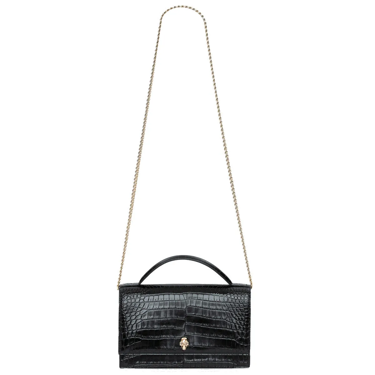 Top Handle Skull Mini Bag Croc, Black (G)