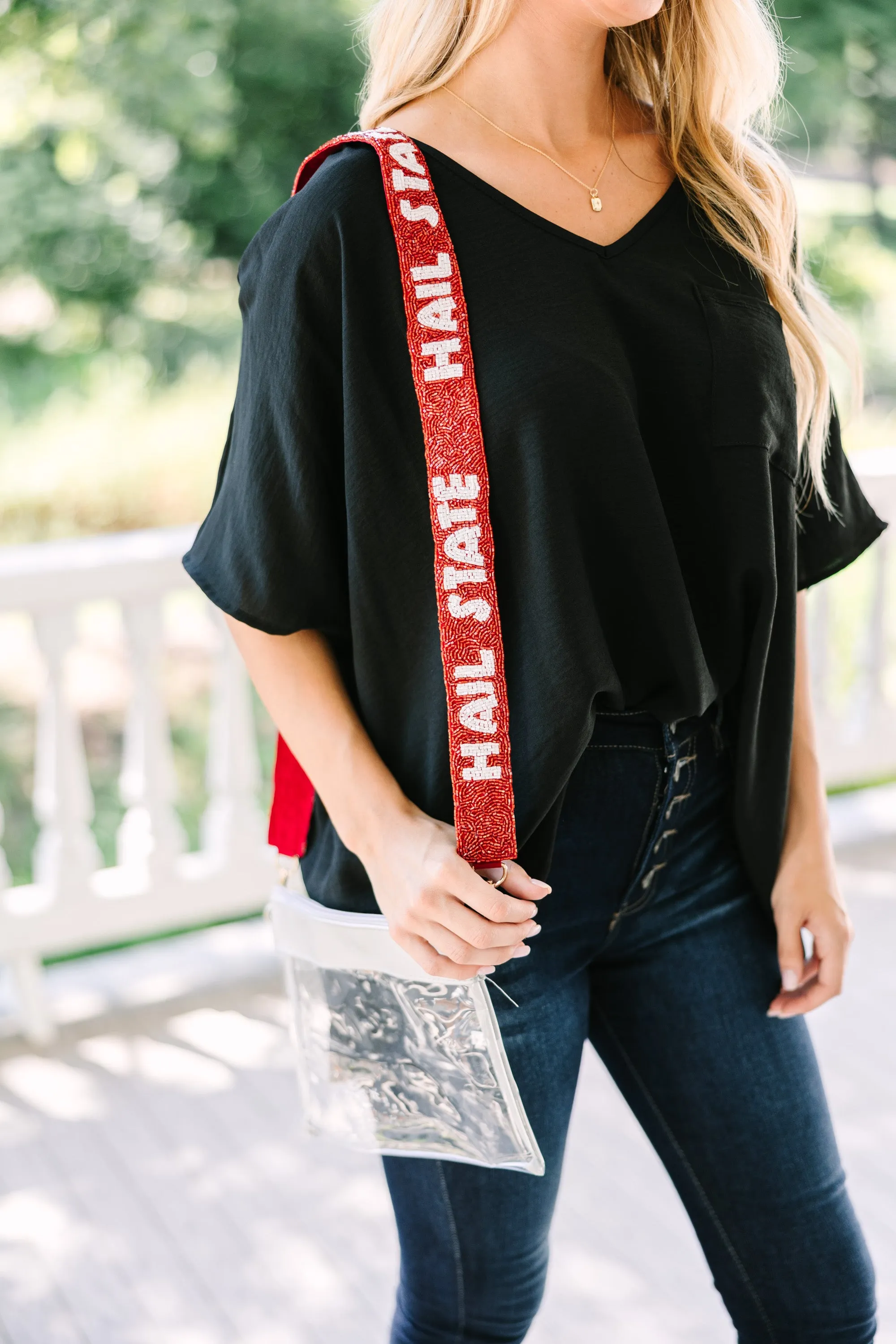 Treasure Jewels: Gameday Maroon & White Beaded Purse Strap