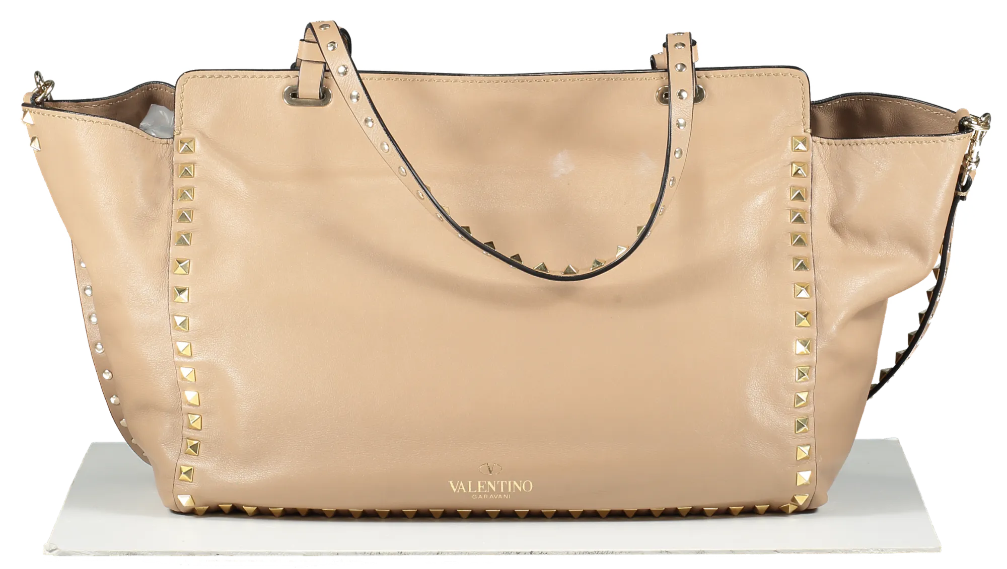 Valentino Garavani Beige Rockstud Shopper Tote Bag