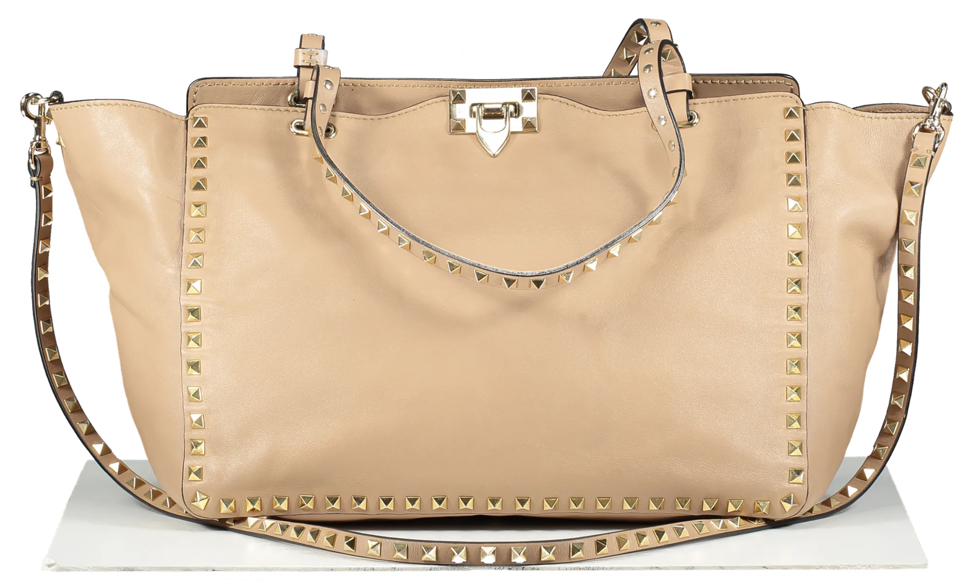 Valentino Garavani Beige Rockstud Shopper Tote Bag