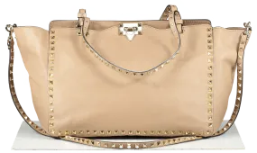 Valentino Garavani Beige Rockstud Shopper Tote Bag