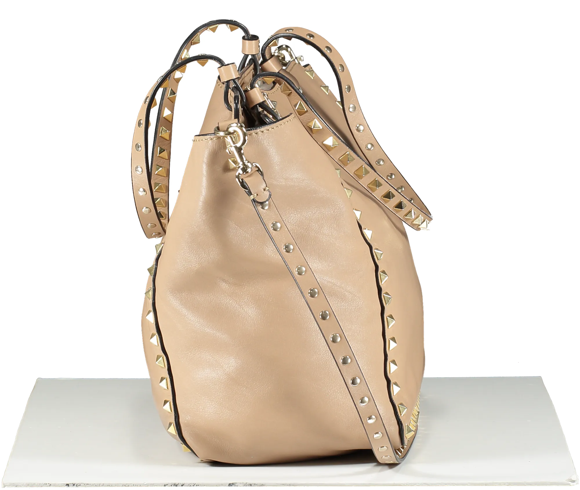 Valentino Garavani Beige Rockstud Shopper Tote Bag