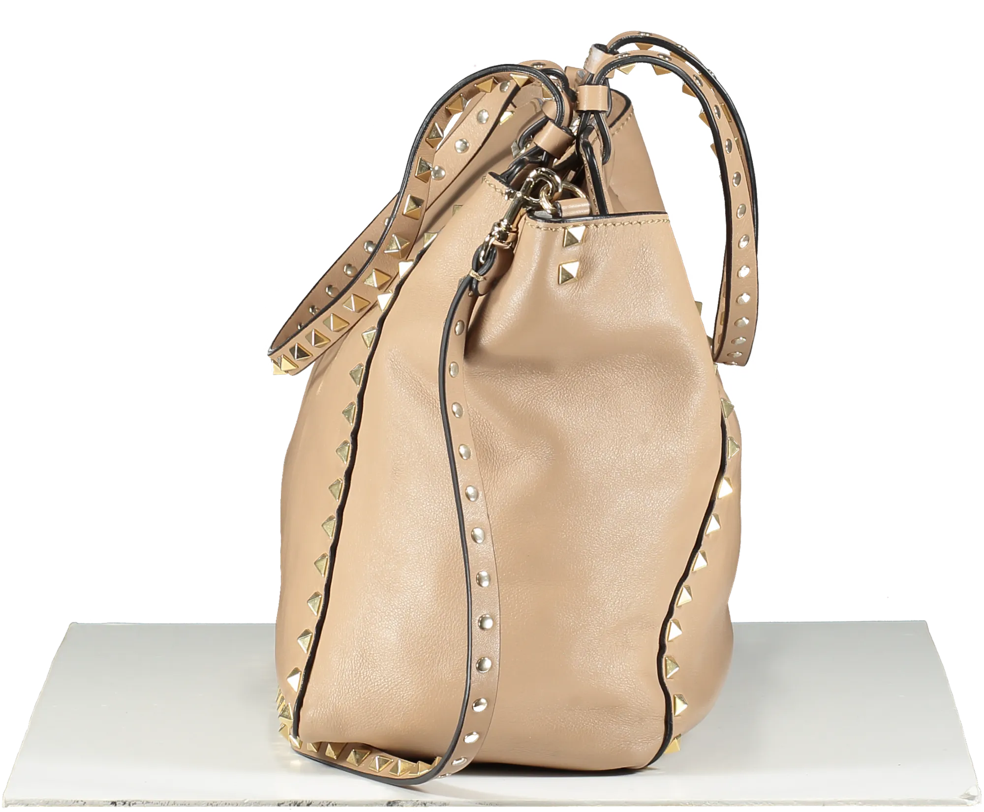 Valentino Garavani Beige Rockstud Shopper Tote Bag